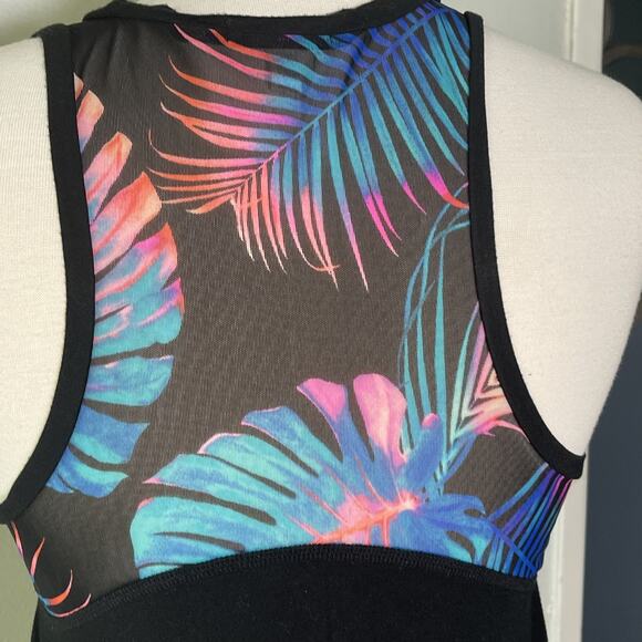 XS Victoria's Secret PINK Super Soft Black Tank With Colorful Teal Leaves - Picture 4 of 4